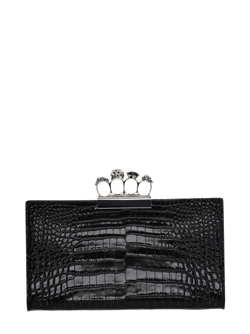 Black leather/metal crocodile-embossed knuckleduster clutch ALEXANDER MCQUEEN | 5705821HB0Y1000